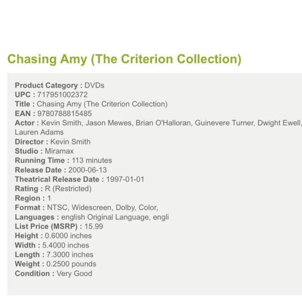 Chasing Amy (DVD, 2000, Criterion Collection) - Picture 4 of 4